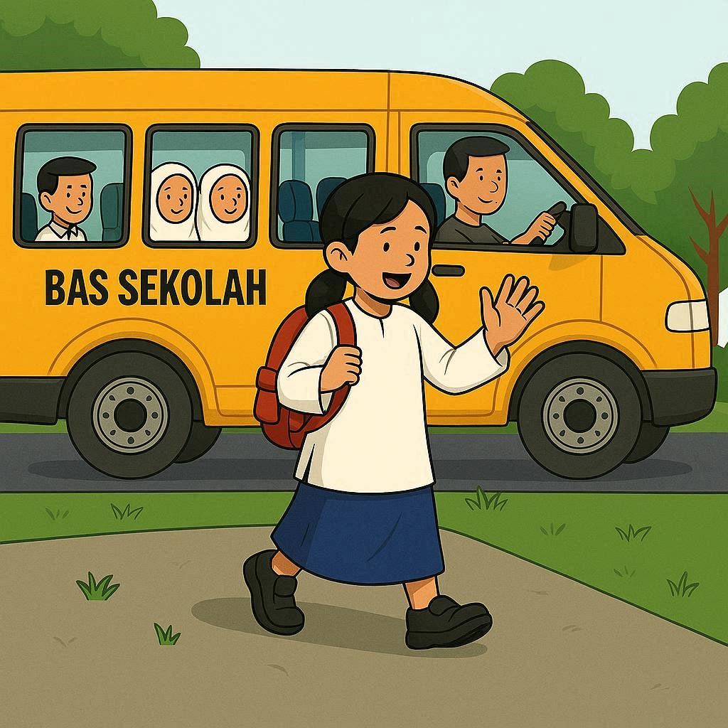 Kanak-kanak perempuan tiba, senyum, lambai tangan